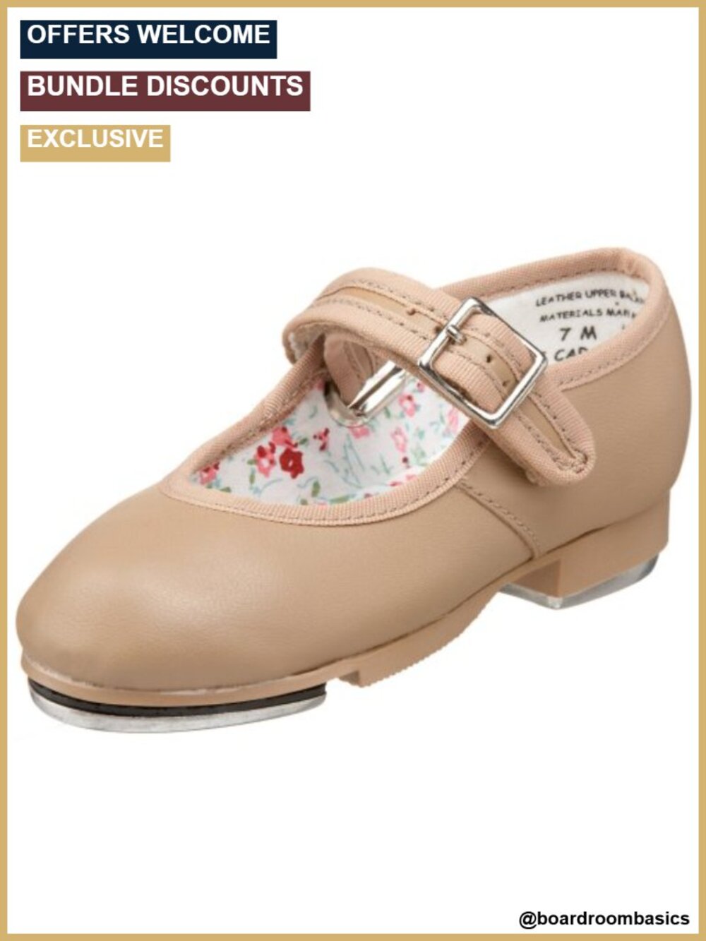 Mary Jane Tap Dance Shoe Adjustable Strap Clip-On Bow Foam Insole